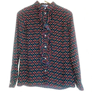 Nik & Nik Ruffle front Geometric Print Blouse Navy Green Red GIRLS 14-16